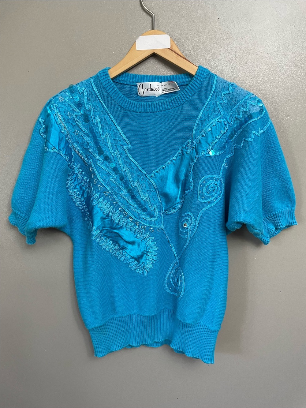 vintage Carducci sequins Beaded lace Grannycore sweater L short sleeve
